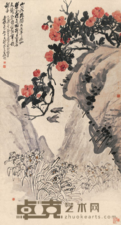 程璋 胡郯卿 乙卯(1915)年作 山茶水仙 立轴 150×81cm