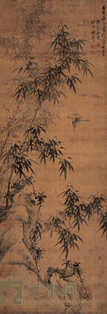 竹叶鸣禽 镜心 135.5×46cm