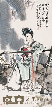 刘国辉 乙丑(1985)年作 蕉阴仕女 立轴 134×66cm