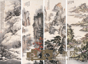 马起瓯 乙丑(1985)年作 四时山水(四幅) 立轴 99×33cm×4