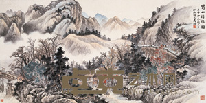 马骀 壬申(1932)年作 蜀山行旅 镜心 66.5×131.5cm