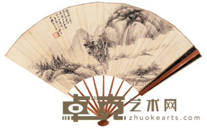 巉岩飞瀑 成扇 19×51cm
