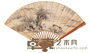 吴琴木 丙子（1936）年作 寒鸦暮霭 成扇 18.5×50cm