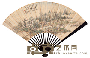 张石园 丙寅（1926）年作 郊林云霭 篆书 成扇 18.5×51cm