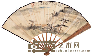 唐云 丙戌（1946）年作 山色夕照 成扇 18×48cm