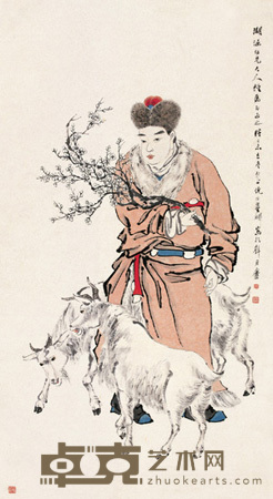 倪田 己未（1919）年作 抱梅图 立轴 177×95cm
