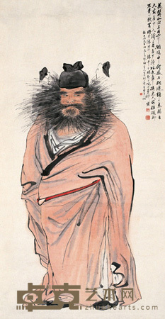 倪田 戊申（1908）年作 美髯公图 立轴 174×89.5cm