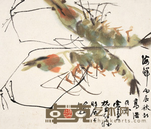 张大壮 丙辰（1976）年作 渤海对虾 镜心 34×40cm
