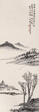刘海粟 乙亥（1935）年作 疏林寒沙 镜心