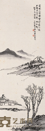 刘海粟 乙亥（1935）年作 疏林寒沙 镜心 114×39cm