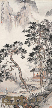 钱松嵒 甲戌（1934）年作 松鹤长年 立轴 104×50cm