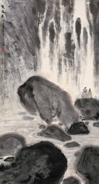 亚明 壬戌（1982）年作 观瀑图 立轴