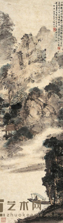 傅抱石 甲申（1944）年作 客泛秋水 镜心 105.5×29.5cm