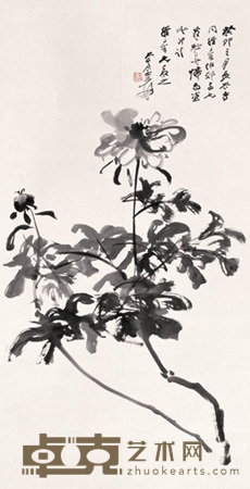 张大千 癸卯（1963）年作 墨牡丹图 立轴 132×67.5cm