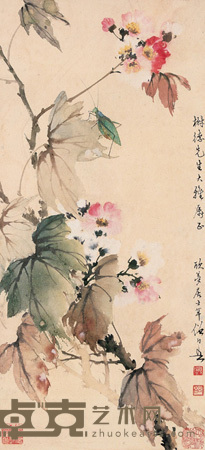 秋花秋虫 镜心 64×30.5cm