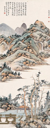 江岸望山 立轴 104×41cm