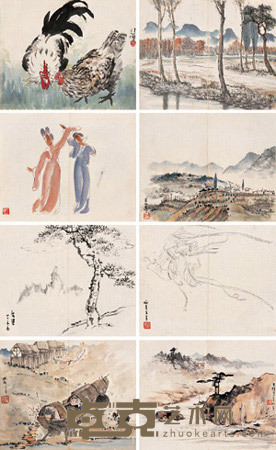 徐悲鸿 吴作人等 1943年作 笔墨菁华册 册页（八开） 22.5×28cm×8