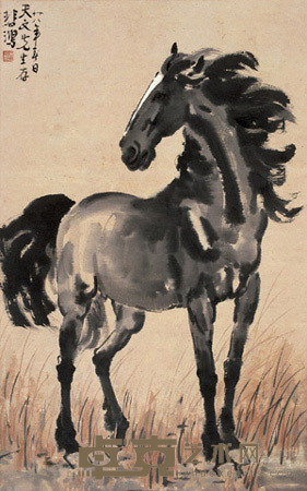 徐悲鸿 1939年作 秋原立马 立轴 77×48cm