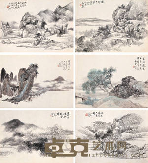 任预 壬午（1882）年作 摹古山水（二十选六） 册页 33×45.5cm×20