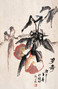 郑乃珖 庚午（1990）年作 多寿图 镜心