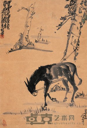 赵望云 1933年作 春溪饮驴 立轴 48×33cm