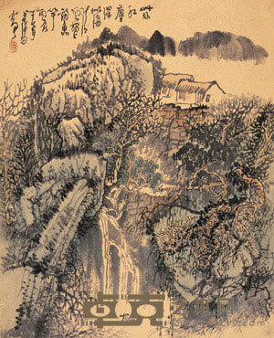 黄秋园 丙辰（1976）年作 野溪独钓 立轴 68×56cm