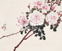 陈树人 1947年作 玫瑰游蜂 立轴