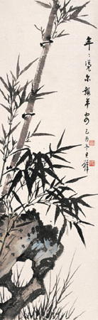 黄君璧 己酉（1969）年作 竹报平安 镜心