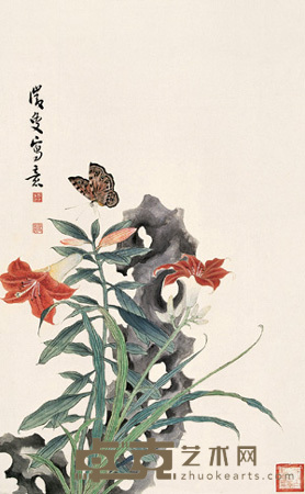 萱花蛱蝶 立轴 64×39.5cm