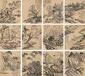 马骀 山水画稿（四幅） 屏轴三挖