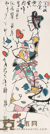 张桂铭 丁卯（1987）年作 唐人诗意 立轴 91×34.5cm