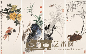 韩敏 甲申（2004）年作 四君子图（四幅） 镜心 65.5×25.5cm×4