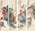 四季花卉 四屏