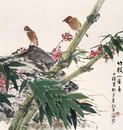 田镛 竹枝山雀图 立轴