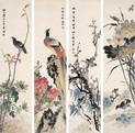 徐汉章 花鸟 四屏