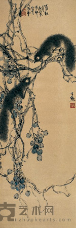 松鼠葡萄 立轴 99×33cm