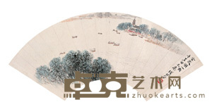 钱松嵒 玄武湖一角 扇片 18×52.5cm