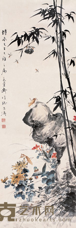 王雪涛 花卉草虫 立轴 101×34cm