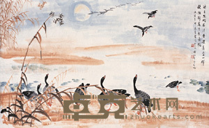 吴青霞 凉月秋雁 镜心 65×106cm