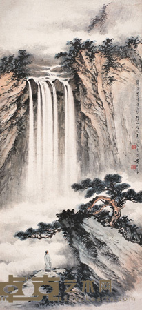 黄君璧 观瀑图 立轴 96×44cm