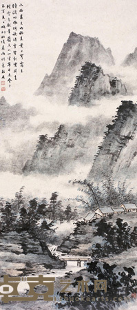 黄君璧 溪山晨雨 立轴 84.5×37.5cm