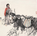 藏女与牦牛 镜心