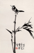 癸丑（1973年）作 水墨竹鸟 立轴