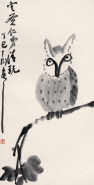 丁巳（1977年）作 猫头鹰 立轴