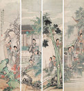 壬寅（1902年）作 四季美人 四屏