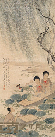 采莲图 立轴 84×34cm