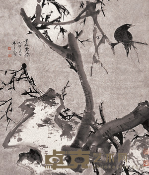 韩天衡 老树小鸟 立轴 67×66cm