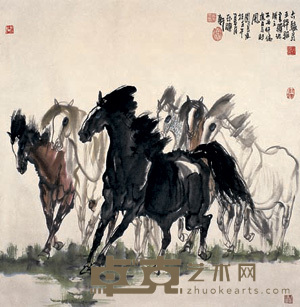 吴团良 六骏图 镜心 69×69cm