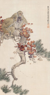 刘奎龄 丁丑（1937年）作 红叶双猴 立轴