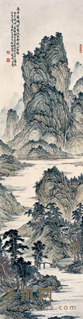 吴应骑 扁舟疏林图 立轴 178×47cm
